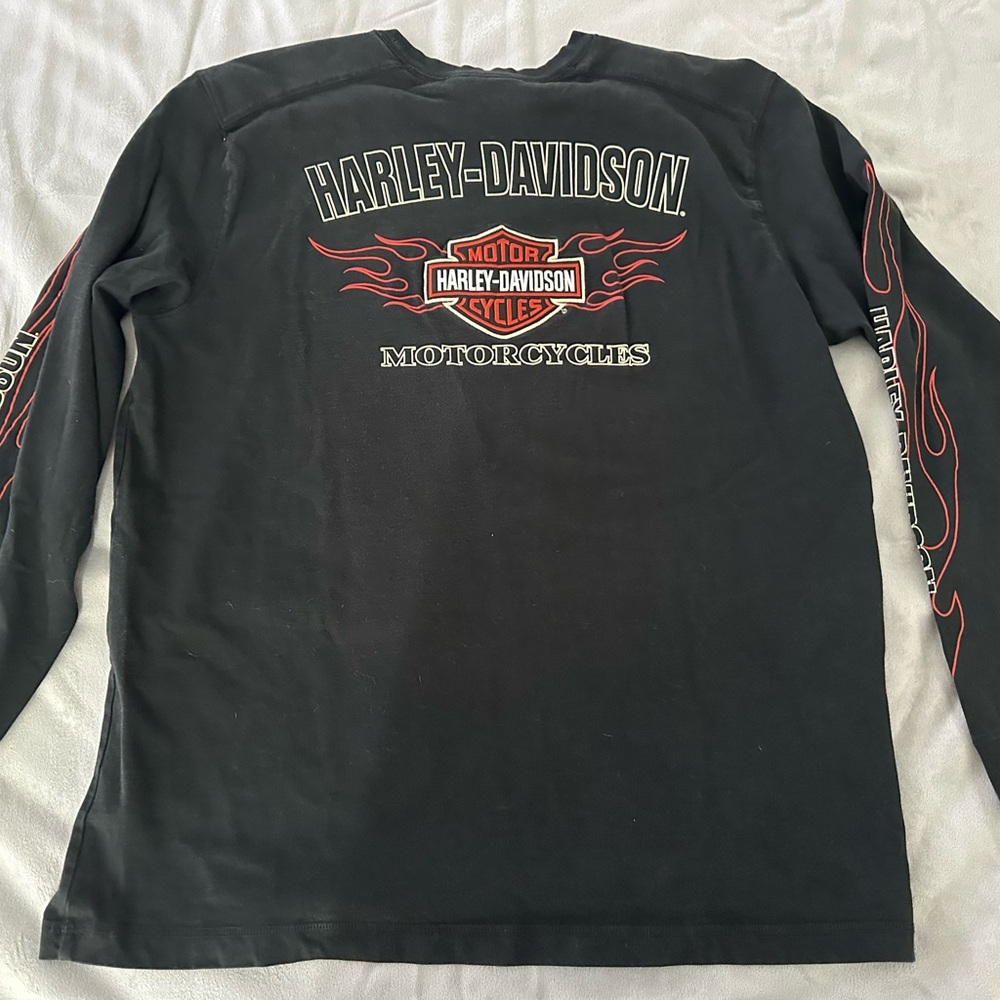 Harley Davidson Embroidered Black Double Sided Long Sleeve MOTO Shirt XL